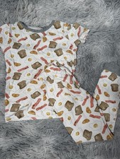 Burt  s Bees Kids Organic Cotton Breakfast Eggs Bacon Toast Print Pajama Set Sz 6