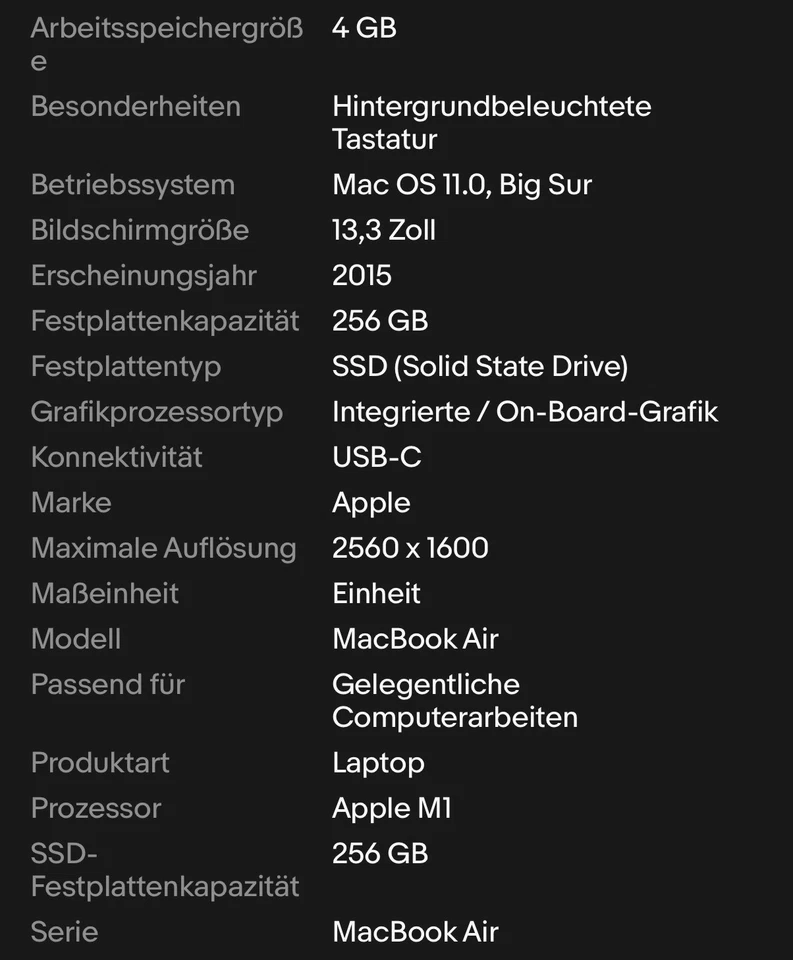 Apple MacBook Air 2015, 13.3 Zoll, 256 SSD, 4GB, Intel Core I5 5. Gen. - Bild 2 von 4