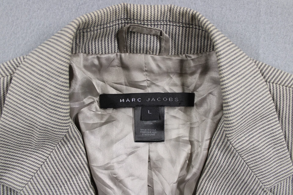 Marc Jacobs Blazer Mens Large Beige Gray Pinstripe Cotton Sport Coat Made USA - Image 4 of 4