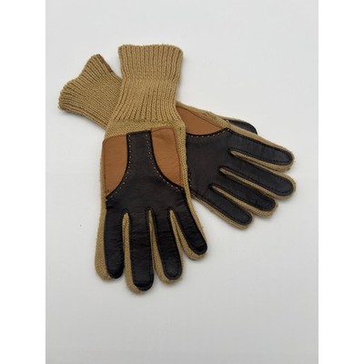 Vintage Leather Knit Back Driving Gloves Brown/Tan Workwear Ranch Unisex