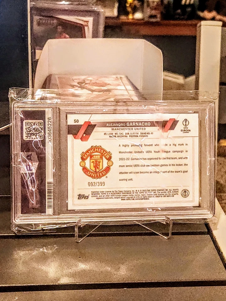 2022-23 Topps UEFA Club Alejandro Garnacho Icy Aqua Foil #/399 #50 RC PSA 9 - Image 2 of 2