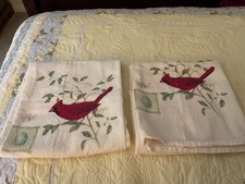 FLOUR SACK KITCHEN TOWELS 2 BONE EMBROIDERY 26W" X 27"L BONE 100 COTTON NEW 