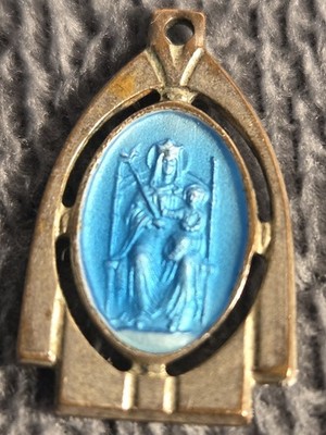 Vintage Our Lady of Walsingham Medaille blaue Emaille Anhänger Charm - Made in Italy