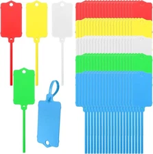 100 Pcs Plastic Shipping Tags Writable Hanging Labels with Sealing Strap