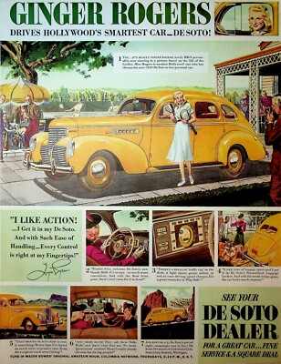 Original De Soto Dealer Ad: Ginger Rogers; Hollywood's Smartest Car