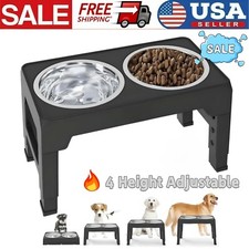 Elevated Dog Bowl Pet Feeder Stainless Steel Raised Food Water Stand w/ 2 Bowls