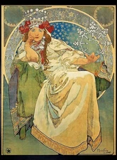 Art Nouveau Postcard - Alphonse Mucha, Princess with Tiara, Bad Posture