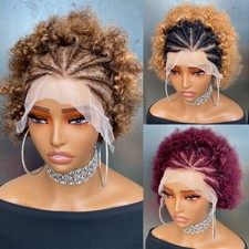 Afro Kinky Curly Human Hair Wigs With Braids 13X4 Lace Front Wig