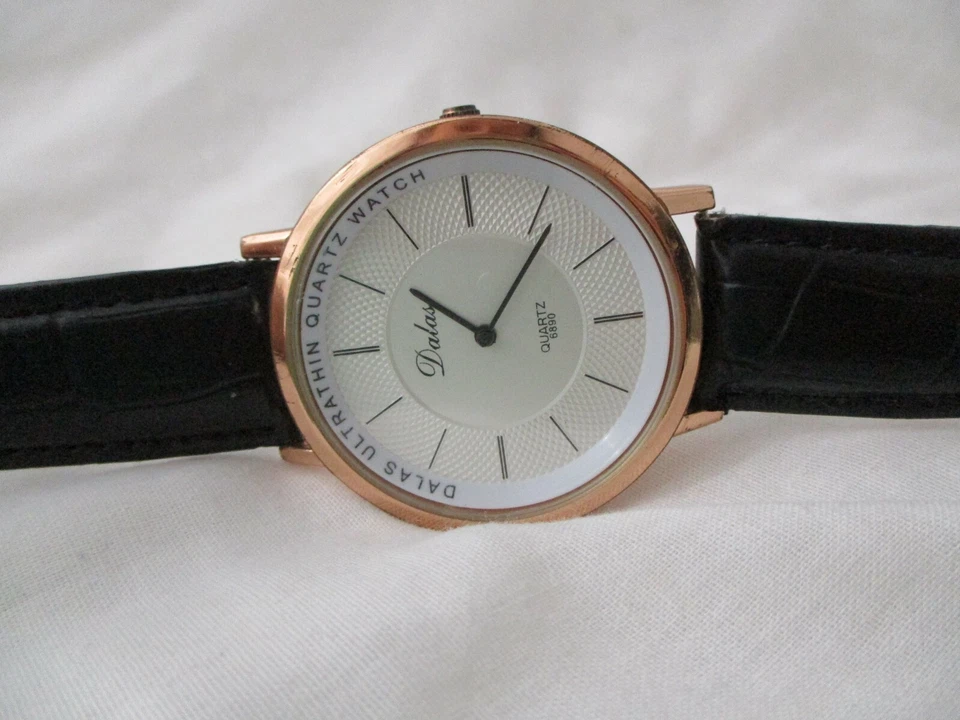 Dalas Watch Black Leather Buckle Band Silver & Rose Gold Tone Round Face - Image 2 of 4