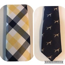 NWT Boy's Class Club Gold Label 50" Silk Tie Yellow Navy Blue Plaid Or Bird Dog