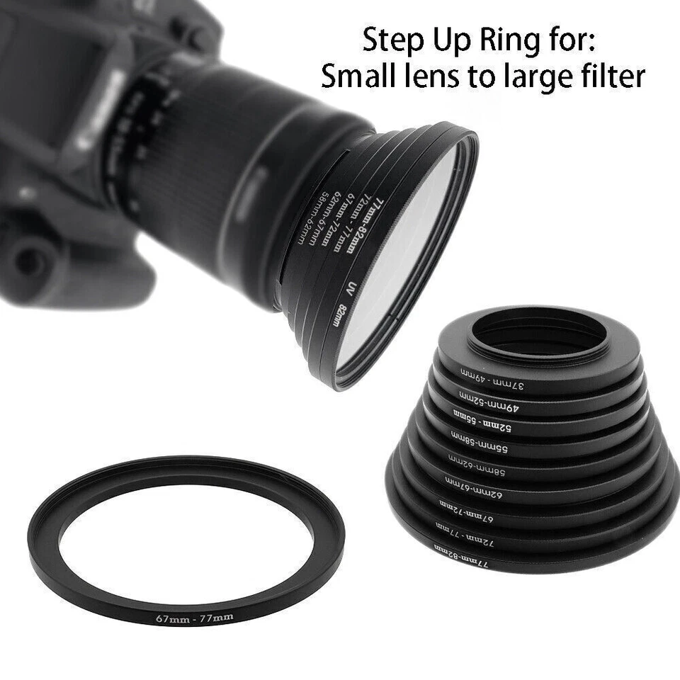 18pcs Camera Lens Filter Adapter Ring Kit 9pcs Step Up Ring & 9pcs Step Down Set - Image 2 of 4