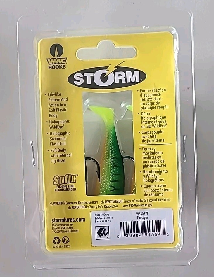 Storm Fishing Lure WSS03FT WildEye Swim Shad 3" Shad 3" 1/4 oz Firetiger