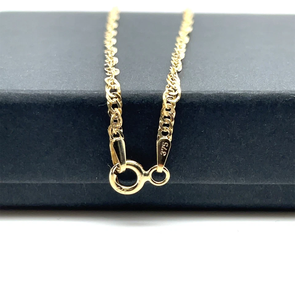 Nuevo collar de cadena Singapur de oro amarillo de 9 quilates de 2 mm para mujer de 16" 18" 20" sello 375 Foto 2 de 4