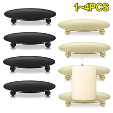 1/2/3x Black Pillar Candle Plate Round Modern Church Holder Tray Home Decoration