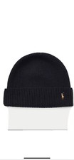 BNWT MENS POLO RALPH LAUREN FOLD OVER MERINO WOOL BEANIE/HAT/CAP ONE SIZE Navy