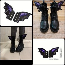 Batwings For Boot Laces Embroidered Purple Faux Leather Vampire Shoes Halloween