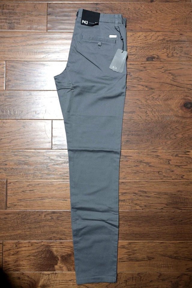 Pantalones chinos Armani Exchange A|X P43 para hombre calce ajustado gris elástico algodón 40L 40X35 Foto 2 de 4