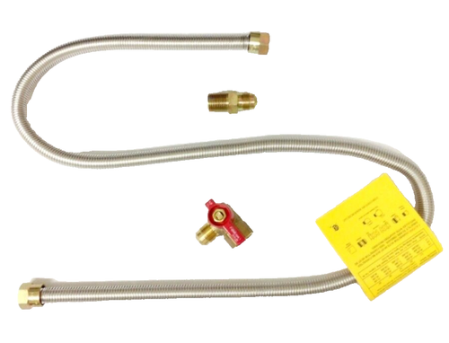 Gas Appliances Hook Up Brass Valve w Flexible 48" Stainless Steel Connector Hose - Picture 2 of 4