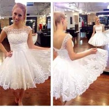 White Homecoming Dresses Junior Fashion Pearl Lace Graduation Birthday PartyGown