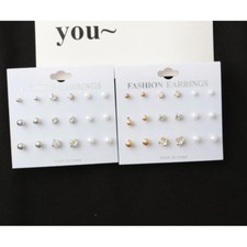Simple Round 9 Pairs Large and Small Pearl Crystal Earrings Set Stud Earrings
