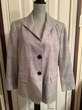 Lafayette 148 New York Blazer Jacket Black Gray 2 Button Lined Size 12