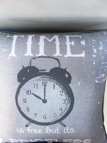 CATHERINE LANSFIELD TIME IS PRICELESS C/C IN GREY & WHITE 17”x17”(43 x 43 Cm). - Picture 4 of 5