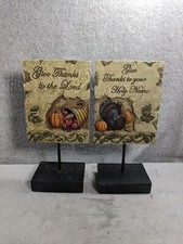 HAPPY THANKSGIVING 12.5  Shelf Sign Concrete  Metal FALL Decor