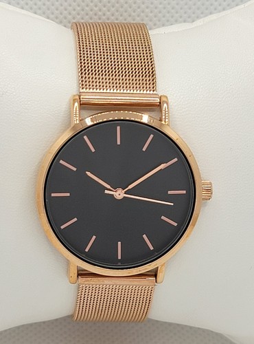 Damas HM Minimalista Redondo Oro Rosa Tono Esfera Negra Banda de Malla G9 - Imagen 3 de 9