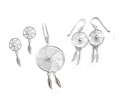 Traumfänger  Anhänger Ohrschmuck solo oder mit Kette 925er Silber BTF4