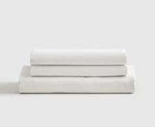 NWT QUINCE LUXURY ORGANIC SATEEN FITTED 3 PC SHEET SET WHITE FULL DOUBLE MSRP 80