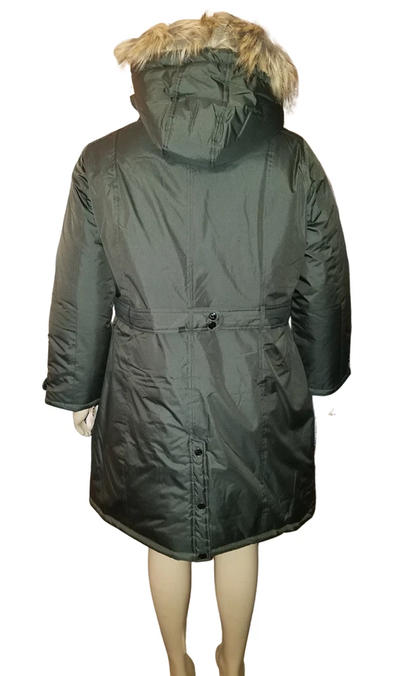 Vintage Rocawear Parka Coat Women's 1X Olive Green Heavyweight Long Faux Fur - Image 4 of 4