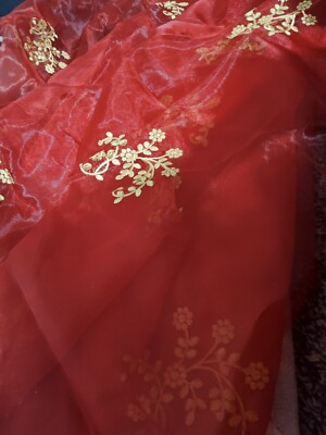 Roter Organza bestickter Sari Pakistan Indien Kleidung Sari für Hochzeit, Events