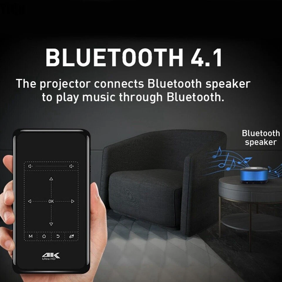 4K 3D Full HD Smart DLP Mini Projector LED Android WiFi 1080P Home Theater HDMI - Image 4 of 4