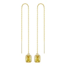 ZARD  14K Gold Threader Earrings in Emerald Cut Cubic Zirconia
