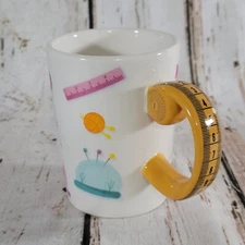 Tacony Tape Measure Ceramic Coffee Mug, Sewing, Measuring Tape Handle, 12 Oz