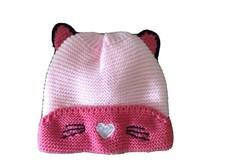 Girls Knitted Stretch Pink Cat Winter Beanie Acrylic New without Tags Faux Fur