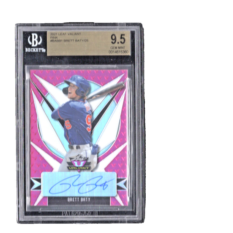 BRETT BATY S/P #14/25 BGS 9.5/10 GEM 2021 LEAF VALIANT PINK REFRACTOR AUTOGRAPH