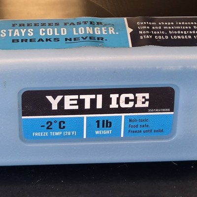 Yeti Ice 1lb Refreezable Cooler Bar Shaped Blue Ice Pack -2 C Freeze Temp 