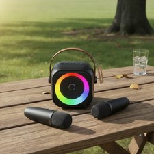 Versatile Mini Karaoke Machine for Family Parties - Bluetooth Wireless Mics