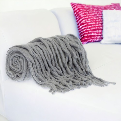 Gray Knitted Acrylic Solid Color Reversable Throw - Picture 2 of 8