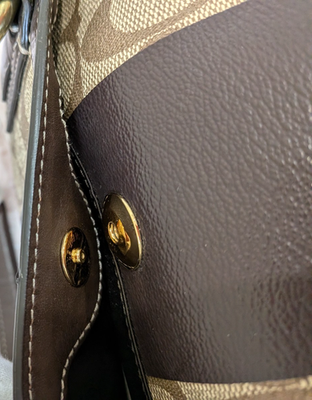 美品COACH ボストンバッグ Khaki/Dark Brown NWT Coach Signature Heritage XL Zip Satchel Boston Bag Khaki Dark