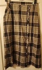 1950s BROWN PLAID LONG SKIRT 28" Waist Nos DEADSTOCK 31 Length