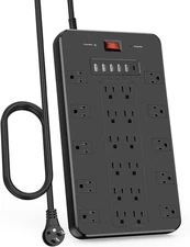Surge Protector Power Strip, FDTEK 22 AC Multiple Outlets with 6 USB (1 USB-C),