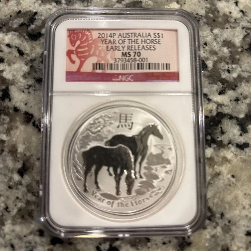 2014 P Australia $1 NGC MS 70 Year of the horse Early Release Silver 1  oz 