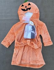 Modern Baby Pumpkin Robe W/ Hood Bath Set With 3 Washcloths Size 0-9 Months