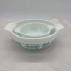 Vintage PYREX Turquoise AMISH BUTTERPRINT 2-1/2 QT & 1 1/2 PT Mixing Bowls