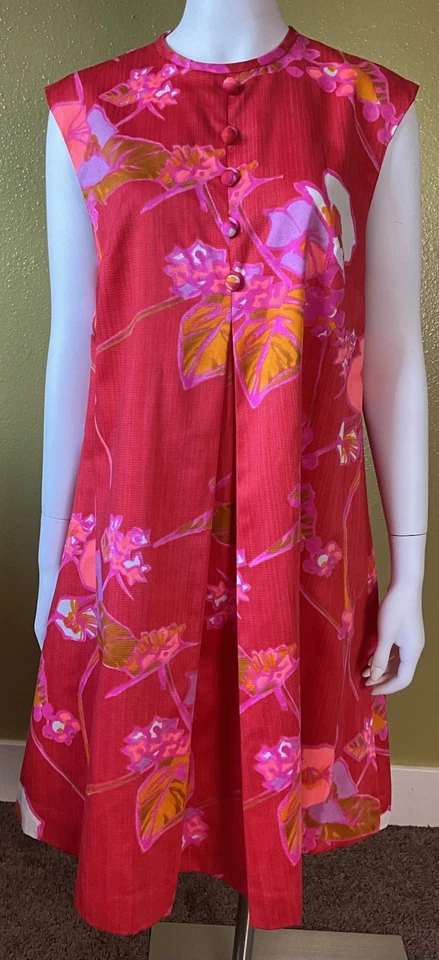 "Vestido Swing Midi Hawaiano Floral Años 60 Psicodélico Neón EE. UU. Garra Cremallera 44"" Busto" Foto 2 de 4