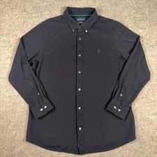 Psycho Bunny Astro Knit Polo Oxford Shirt Mens 2XL Black Pima Cotton Long Sleeve