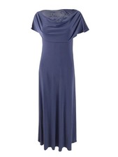 Patra Women's Double Drape Net Beaded Sleeveless Gown Dress (6, Slate)