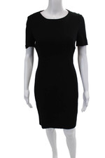 T Tahari  Women's Round Neck Short Sleeves Mini Shift Dress Black Size S